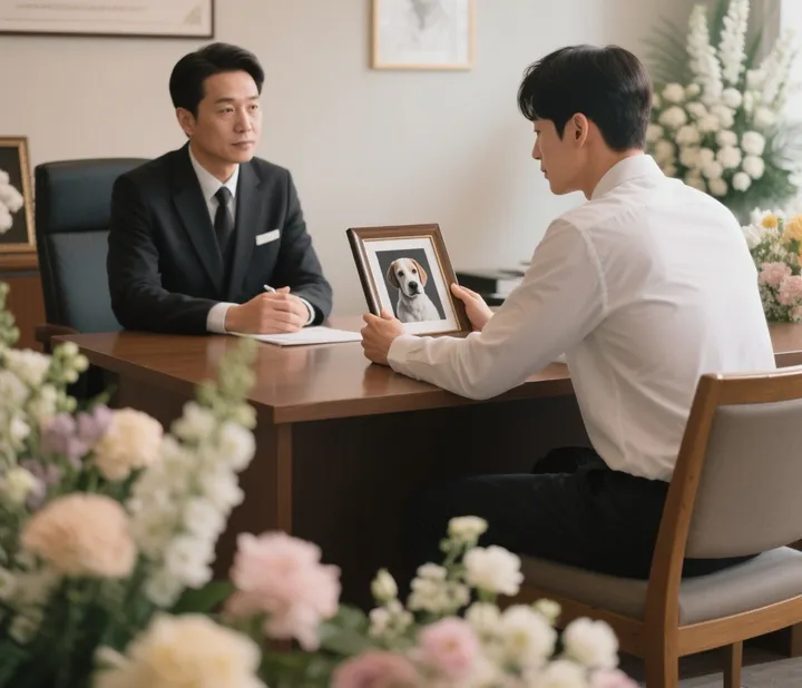 부천강아지화장 고민하는 보호자모습