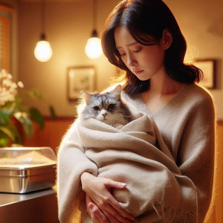 고양이 안락사 비용 걱정하는 보호자 모습
