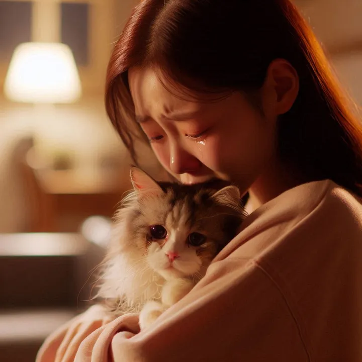 고양이 마지막 모습 — 조용히 눈을 감고 있는 노령 고양이