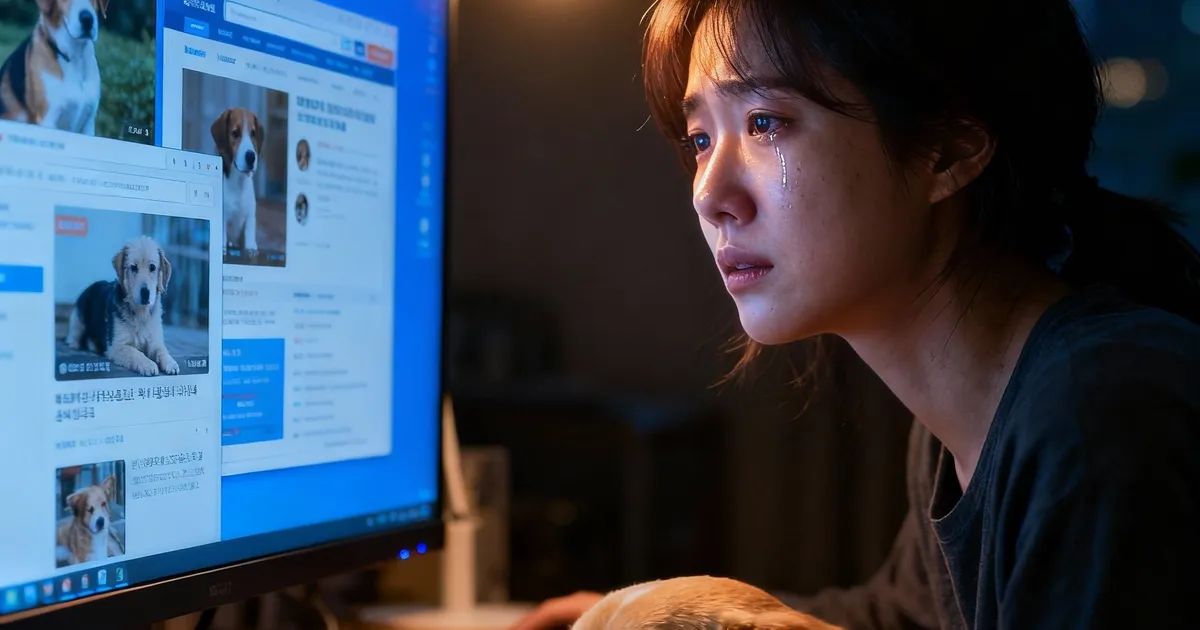 강아지화장가격 알아보는 사람 모습