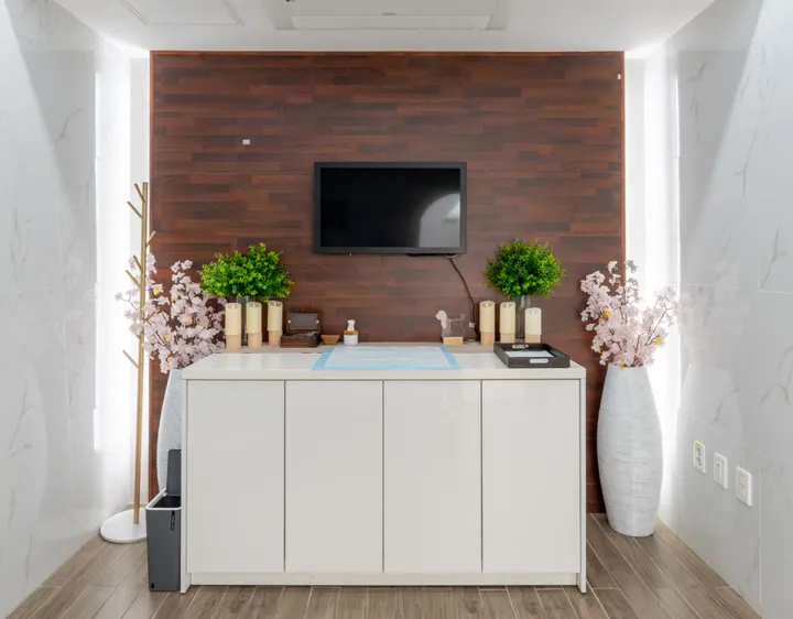 개 화장장을 알아보며 반려견 사진을 바라보는 보호자 모습