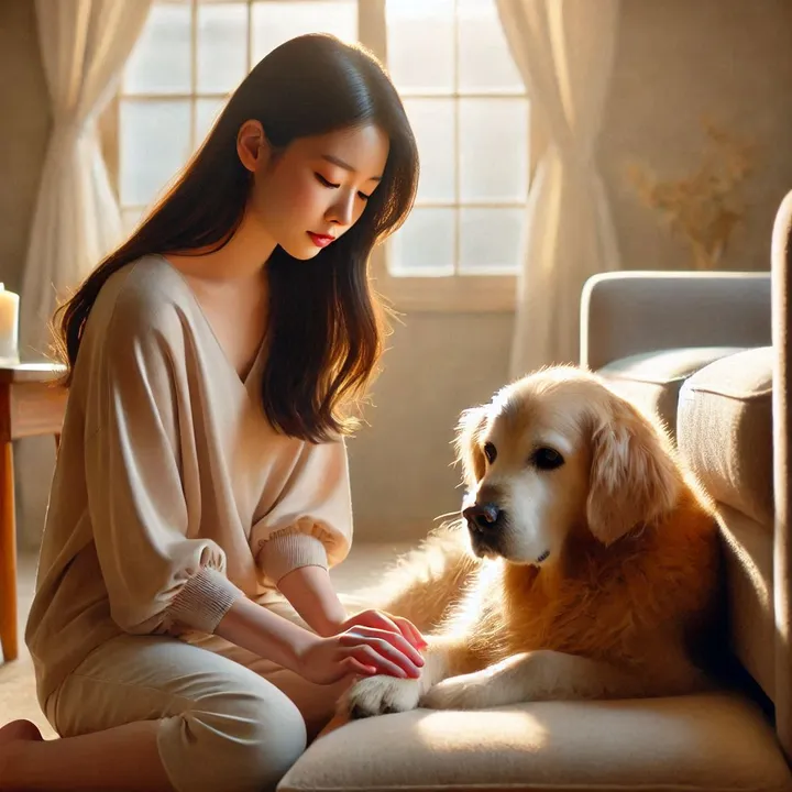 강아지 죽을 때 주인이 곁을 지키는 모습