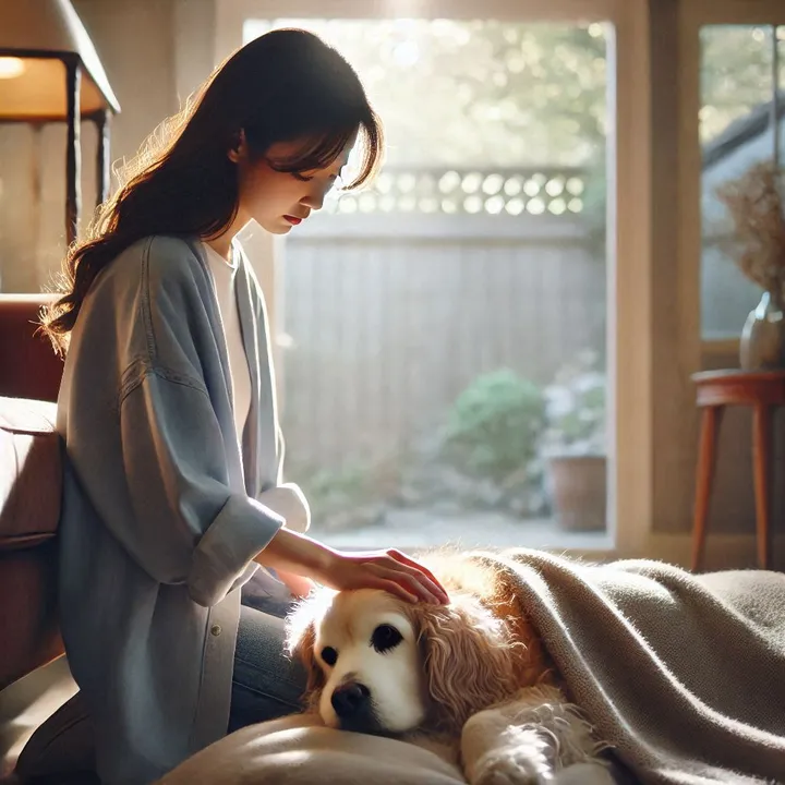 강아지 죽을 떄 주인이 어떻게 해야 하는지 고민하는 모습