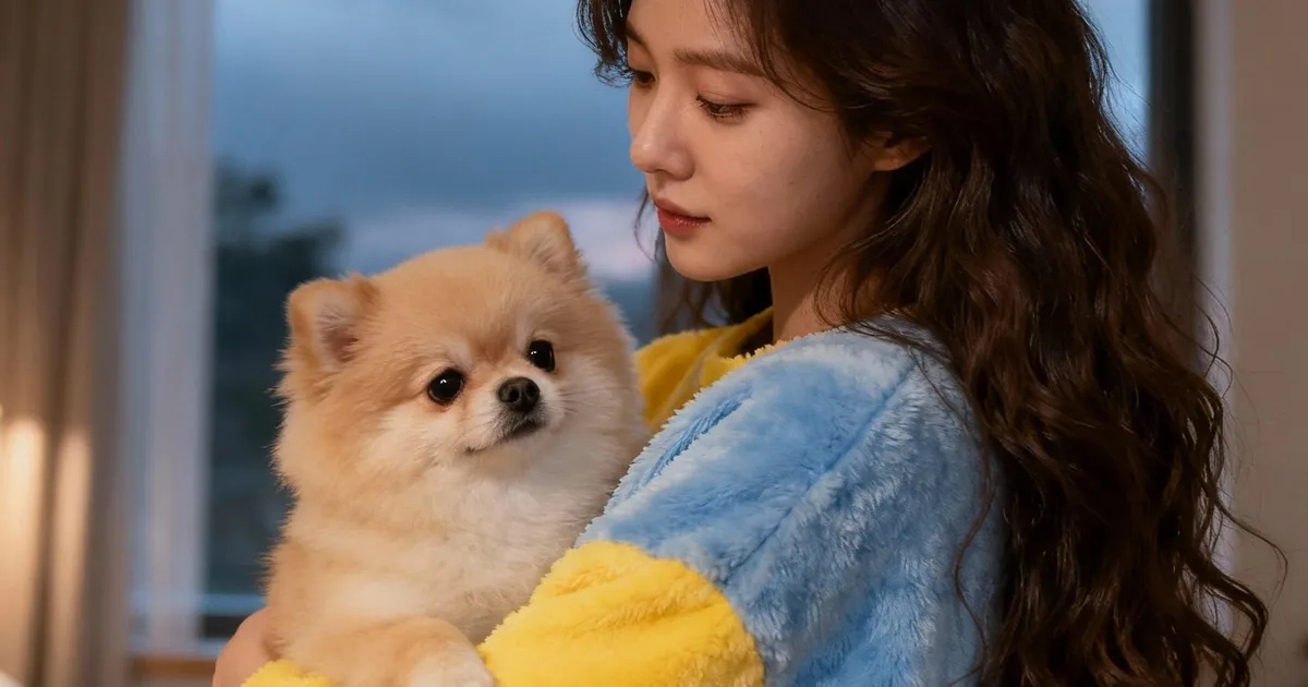 강아지를 안고 있는 여성의 모습