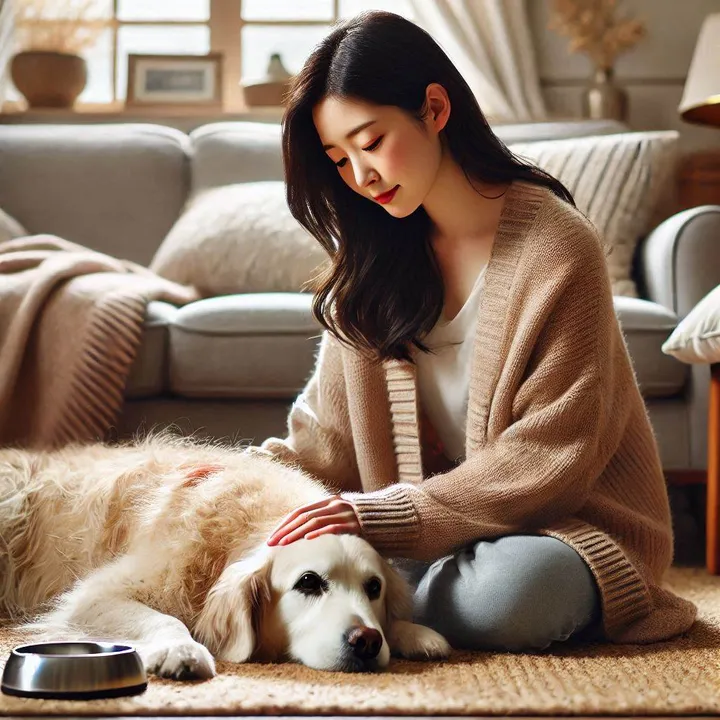 노령견 죽기 전 증상 바라보는 보호자