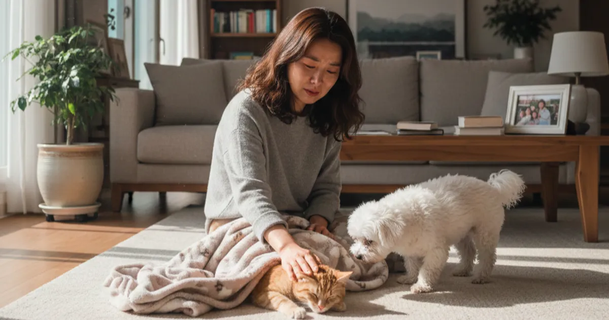 반려동물 사후 처리를 고민하는 보호자의 모습