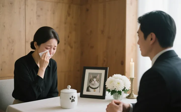 수원고양이장례 치르고 있는 모습